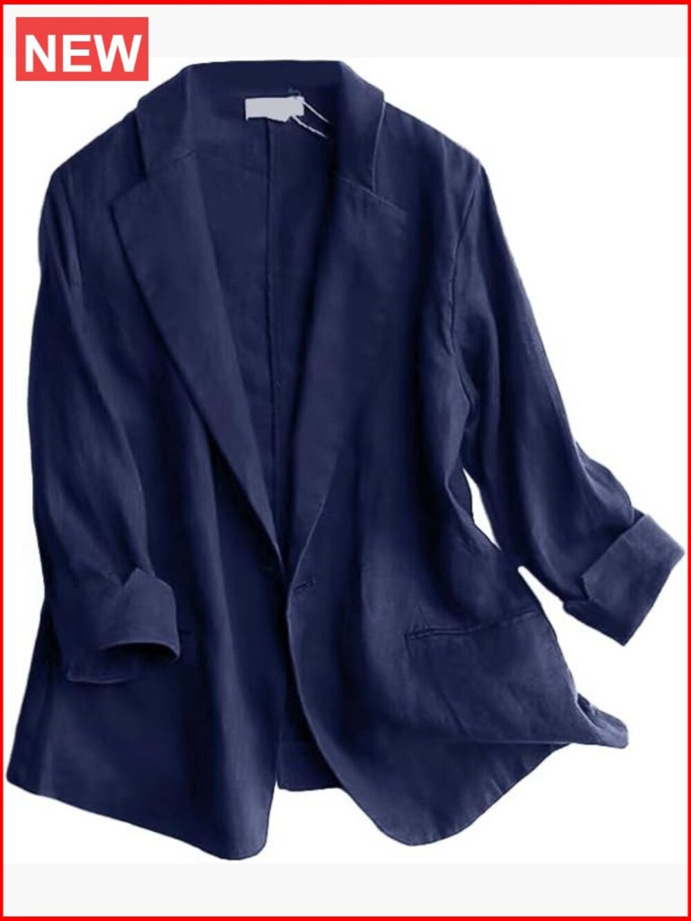 Linen Blend Blazer 3/4 Sleeve Lightweight Spring Summer Office Jacket